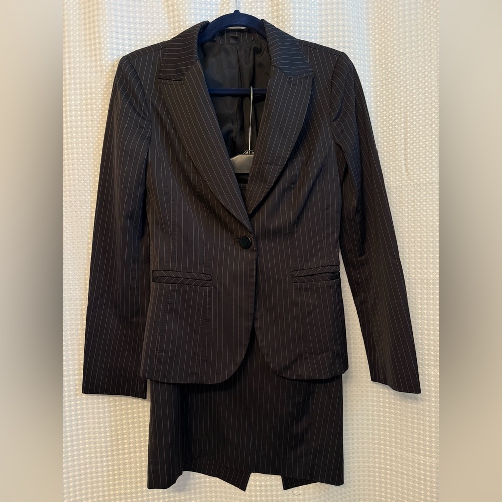 Bebe Black Pinstripe Women's Suit (Blazer & Skirt)